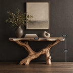 Handcrafted Driftwood Console Table With Crossed Root Base For Entryway