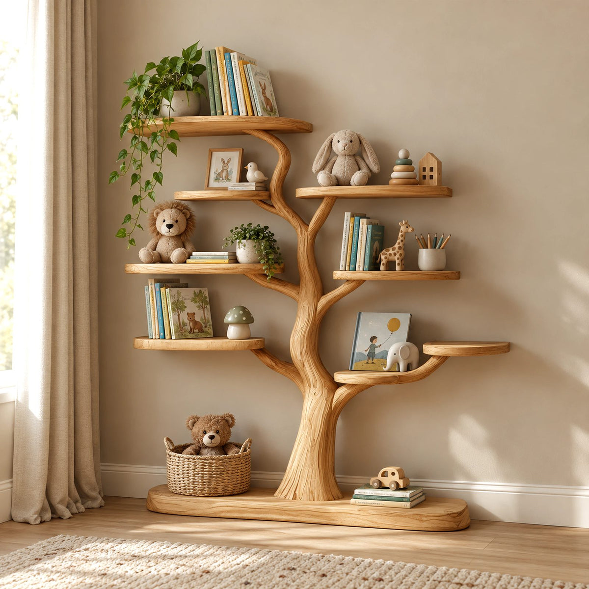 Playful Standing Kids Tree Bookshelf With Solid Base For Nursery