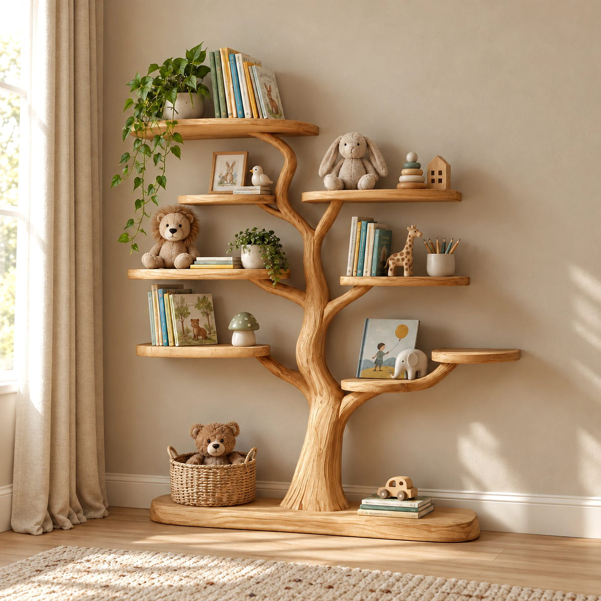 Playful Standing Kids Tree Bookshelf With Solid Base For Nursery