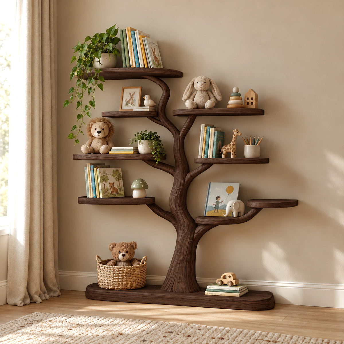 Playful Standing Kids Tree Bookshelf With Solid Base For Nursery