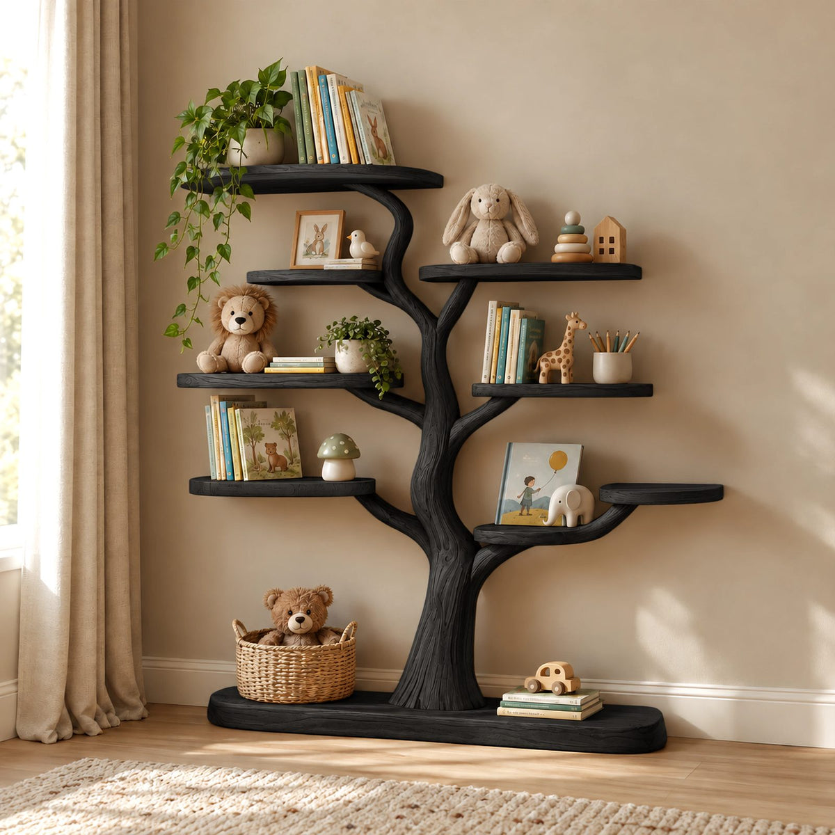 Playful Standing Kids Tree Bookshelf With Solid Base For Nursery