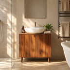 Mid Century Solid Wood Bathroom Vanity Cabinet With Tapered Legs