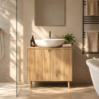 Mid Century Solid Wood Bathroom Vanity Cabinet With Tapered Legs