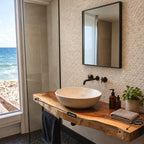 Coastal Solid Wood Floating Bathroom Vanity With Live Edge Front