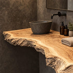 Handcrafted Thick Slab Floating Bathroom Vanity With Raw Live Edge