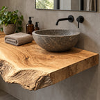 Handcrafted Thick Slab Floating Bathroom Vanity With Raw Live Edge