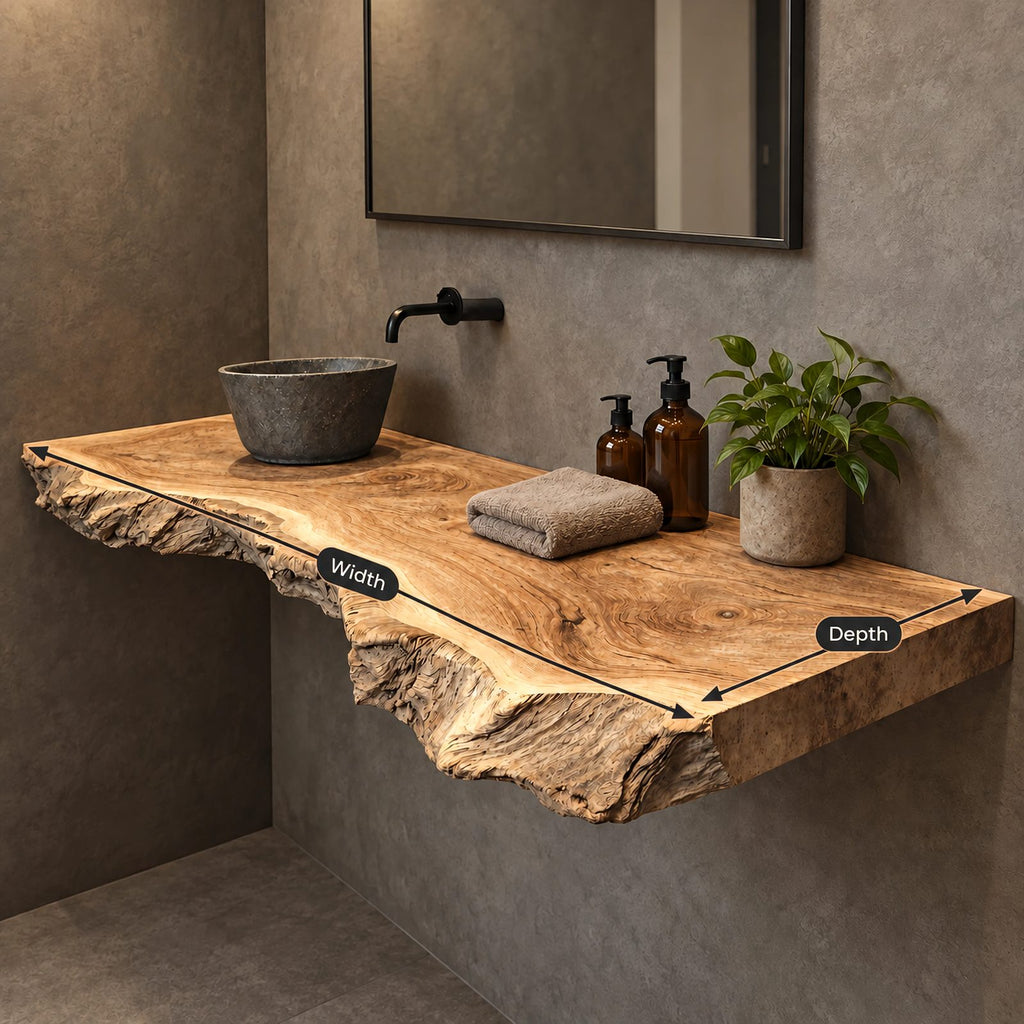 Handcrafted Thick Slab Floating Bathroom Vanity With Raw Live Edge