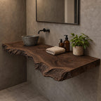 Handcrafted Thick Slab Floating Bathroom Vanity With Raw Live Edge