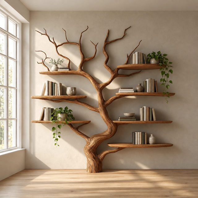 Sculptural Tree Bookshelf With 7 Branch Shelves For Living Room