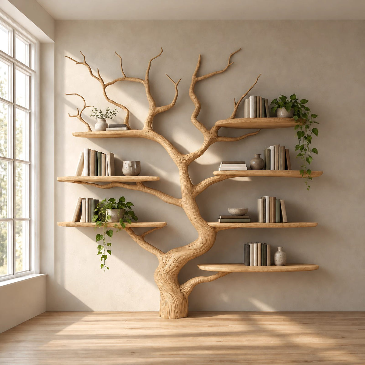 Sculptural Tree Bookshelf With 7 Branch Shelves For Living Room