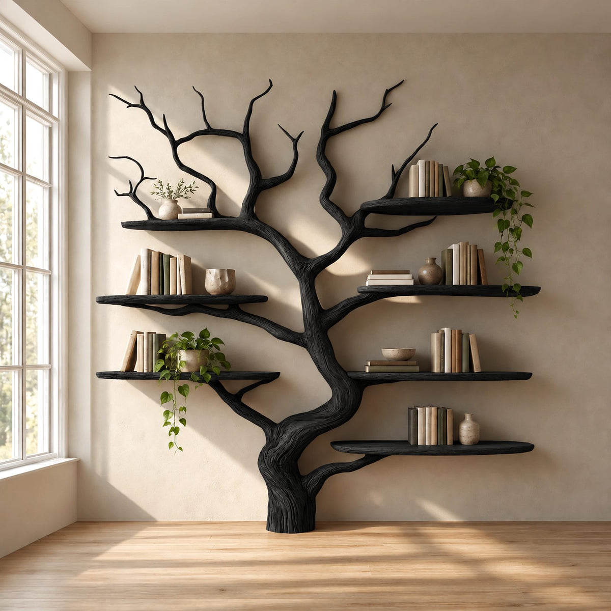 Sculptural Tree Bookshelf With 7 Branch Shelves For Living Room