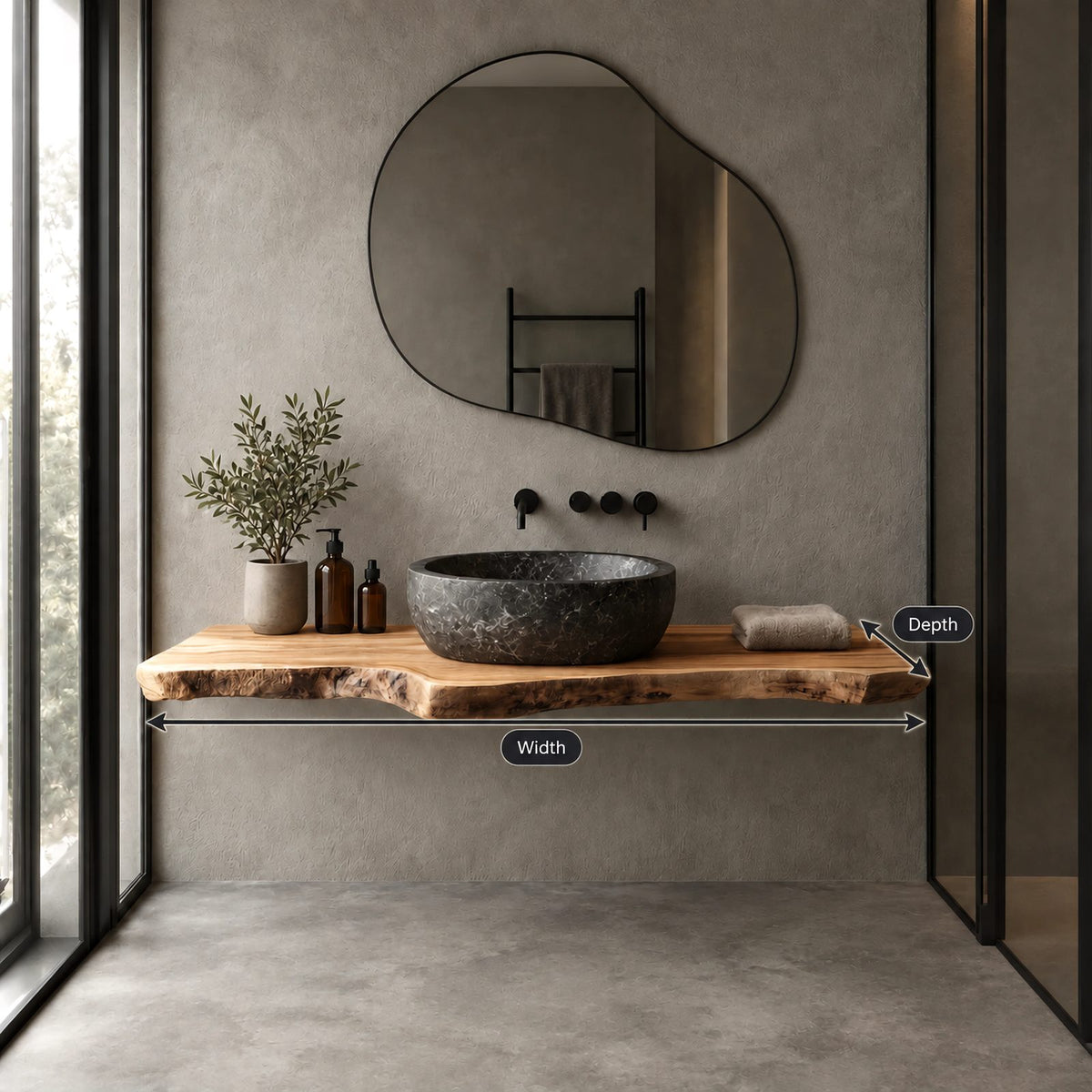 Minimalist Live Edge Floating Bathroom Vanity With Slim Natural Slab
