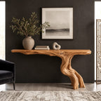 Rustic Driftwood Console Table With Twisted Root Base For Entryway