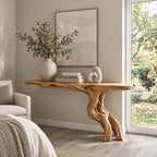 Rustic Driftwood Console Table With Twisted Root Base For Entryway
