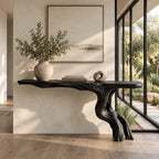 Rustic Driftwood Console Table With Twisted Root Base For Entryway