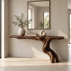 Rustic Driftwood Console Table With Twisted Root Base For Entryway