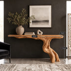 Rustic Driftwood Console Table With Twisted Root Base For Entryway