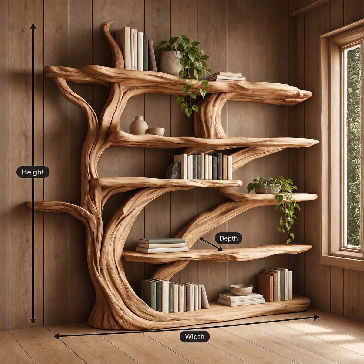 Handcrafted Wall Tree Bookshelf With Flowing Branch Shelves For Living Room