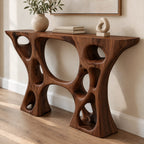 Contemporary Sculptural Console Table With Carved Open Cutouts For Entryway