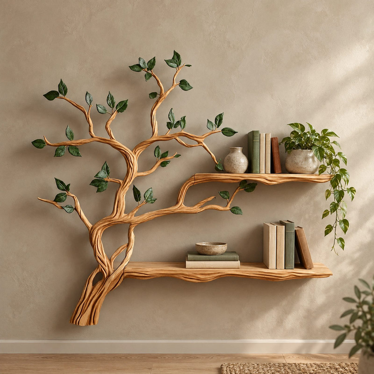 Organic Tree Branch Floating Wall Shelf For Living Room And Bedroom
