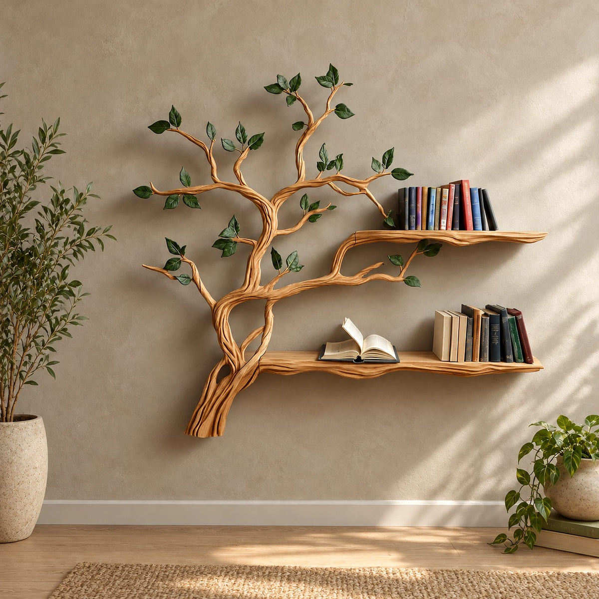 Organic Tree Branch Floating Wall Shelf For Living Room And Bedroom