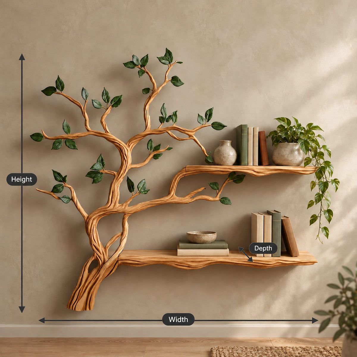 Organic Tree Branch Floating Wall Shelf For Living Room And Bedroom