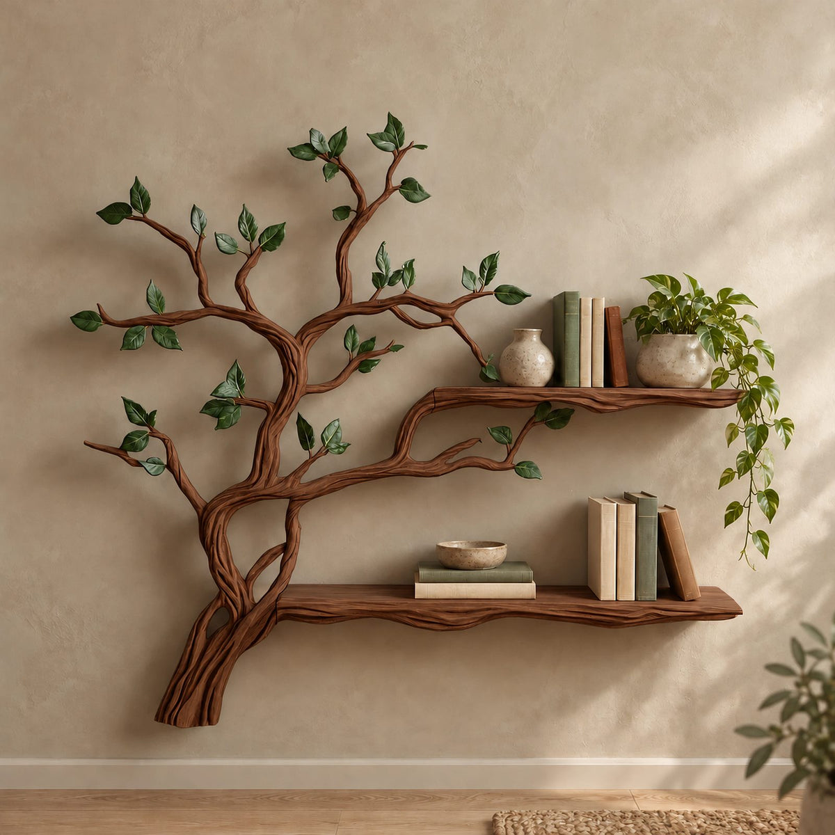 Organic Tree Branch Floating Wall Shelf For Living Room And Bedroom