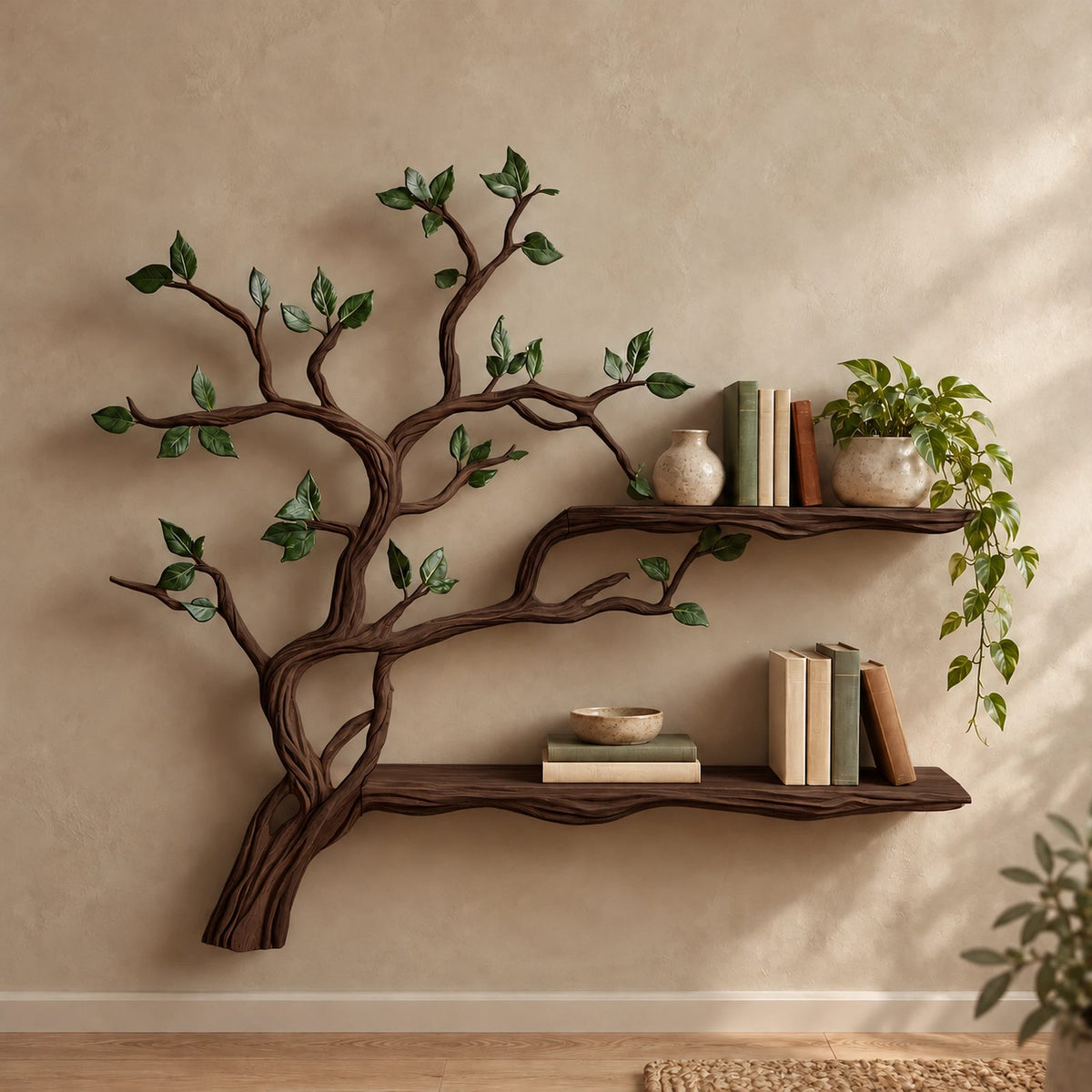 Organic Tree Branch Floating Wall Shelf For Living Room And Bedroom