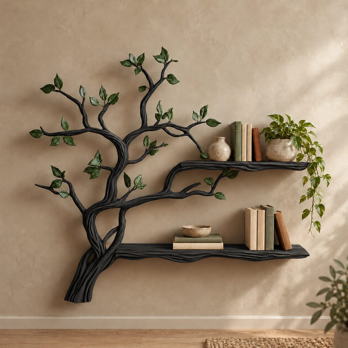 Organic Tree Branch Floating Wall Shelf For Living Room And Bedroom