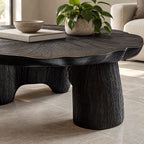 Mid Century Lotus Leaf Coffee Table With Chunky Pillar Legs For Living Room
