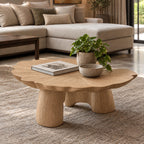 Mid Century Lotus Leaf Coffee Table With Chunky Pillar Legs For Living Room