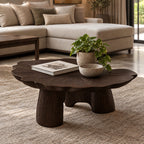 Mid Century Lotus Leaf Coffee Table With Chunky Pillar Legs For Living Room
