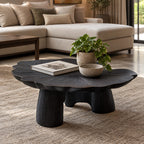 Mid Century Lotus Leaf Coffee Table With Chunky Pillar Legs For Living Room
