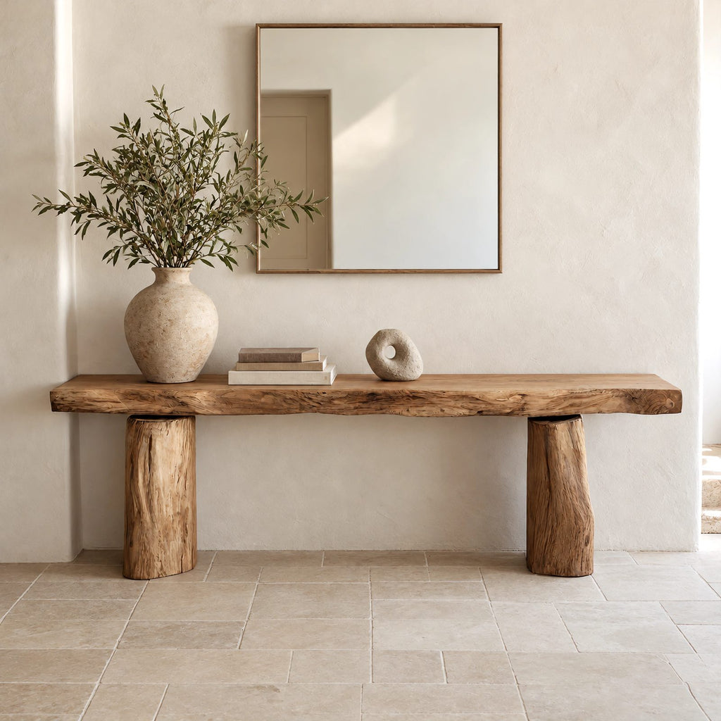 Minimalist Solid Wood Console Table With Chunky Log Legs For Entryway