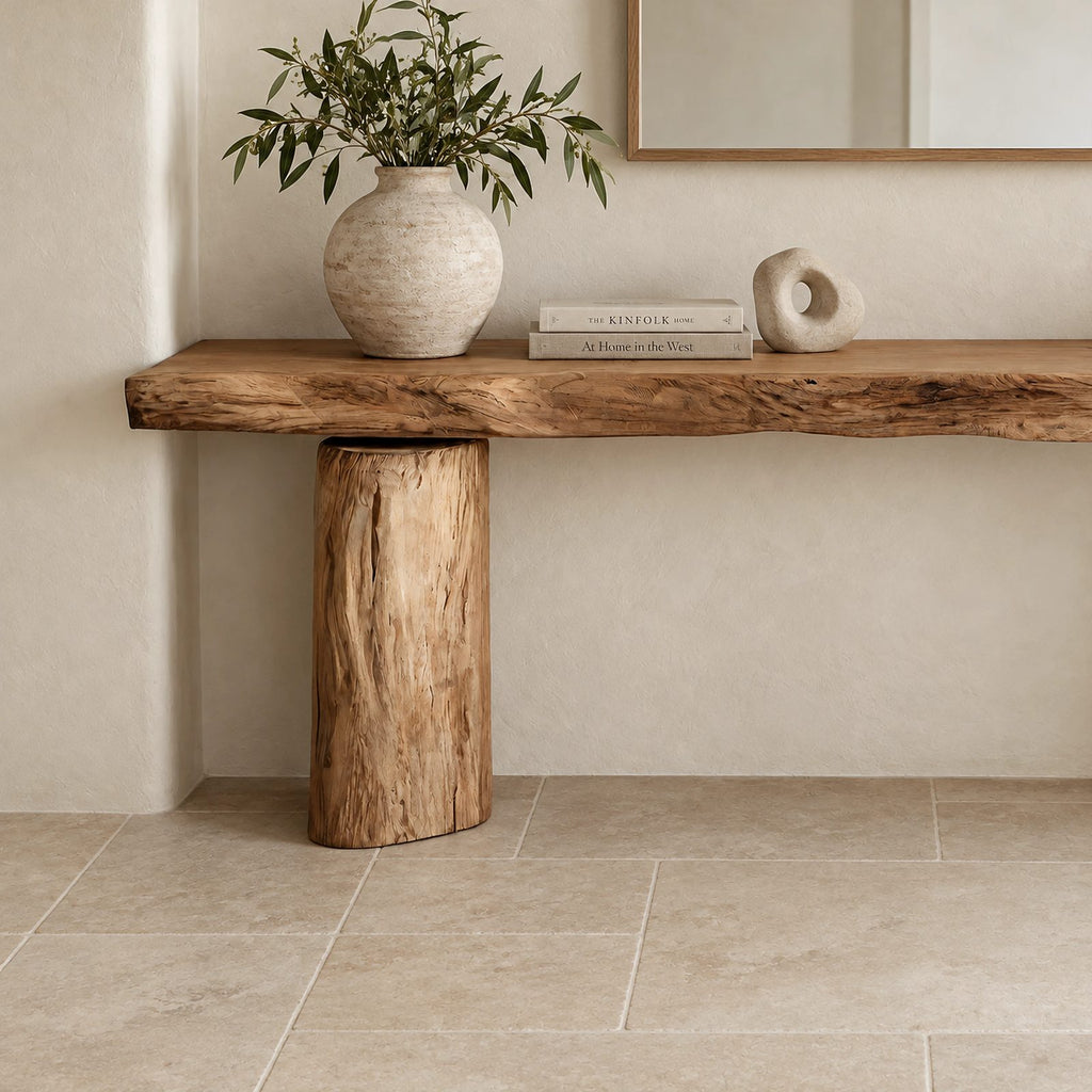 Minimalist Solid Wood Console Table With Chunky Log Legs For Entryway