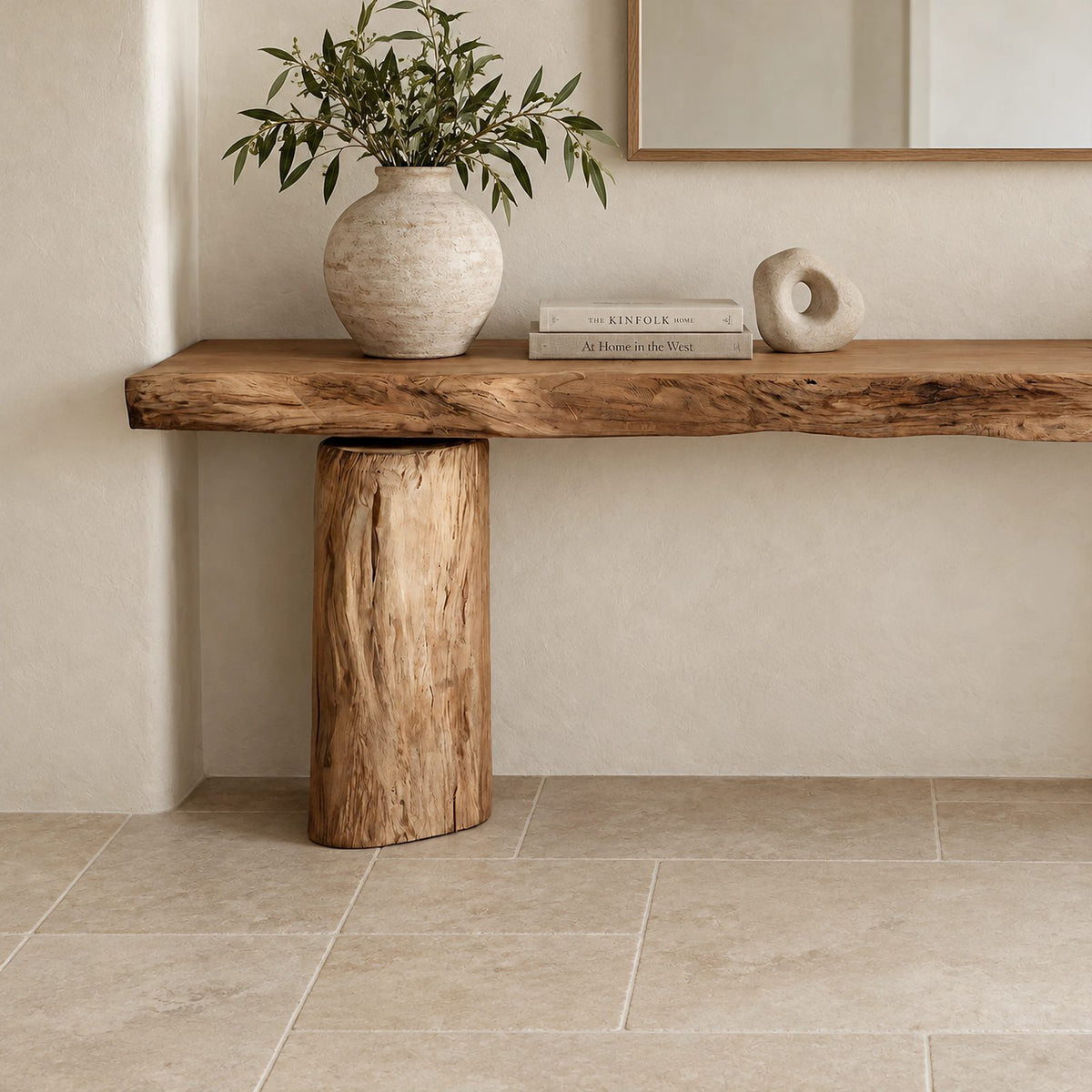 Minimalist Solid Wood Console Table With Chunky Log Legs For Entryway