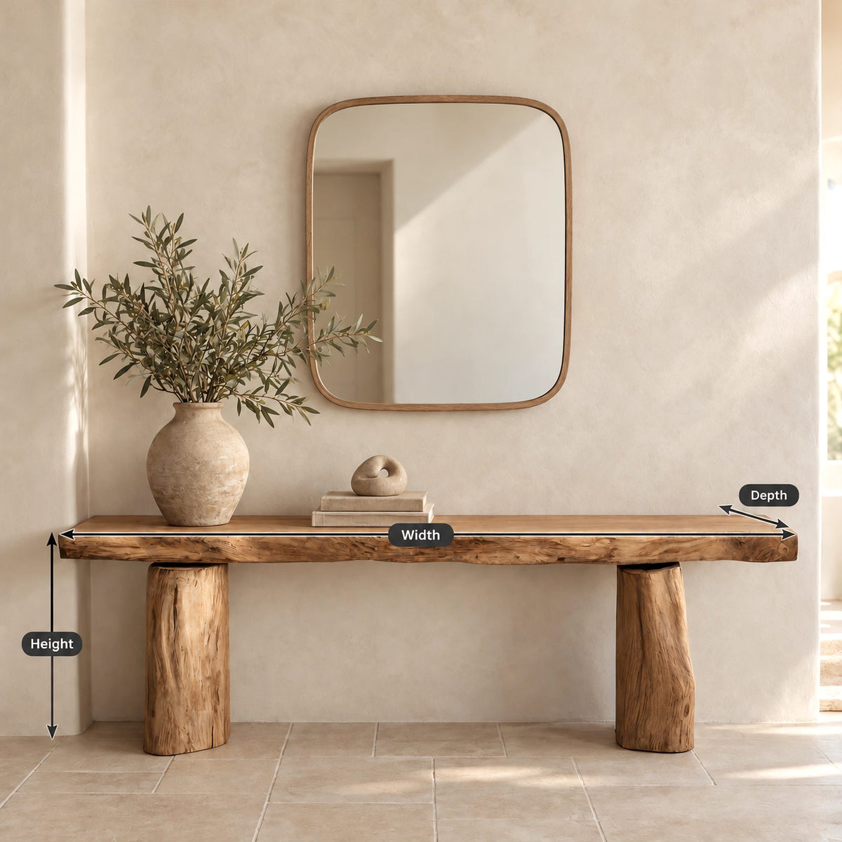 Minimalist Solid Wood Console Table With Chunky Log Legs For Entryway