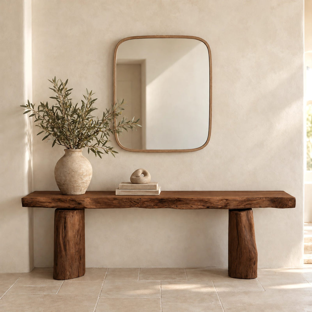 Minimalist Solid Wood Console Table With Chunky Log Legs For Entryway