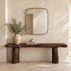 Minimalist Solid Wood Console Table With Chunky Log Legs For Entryway