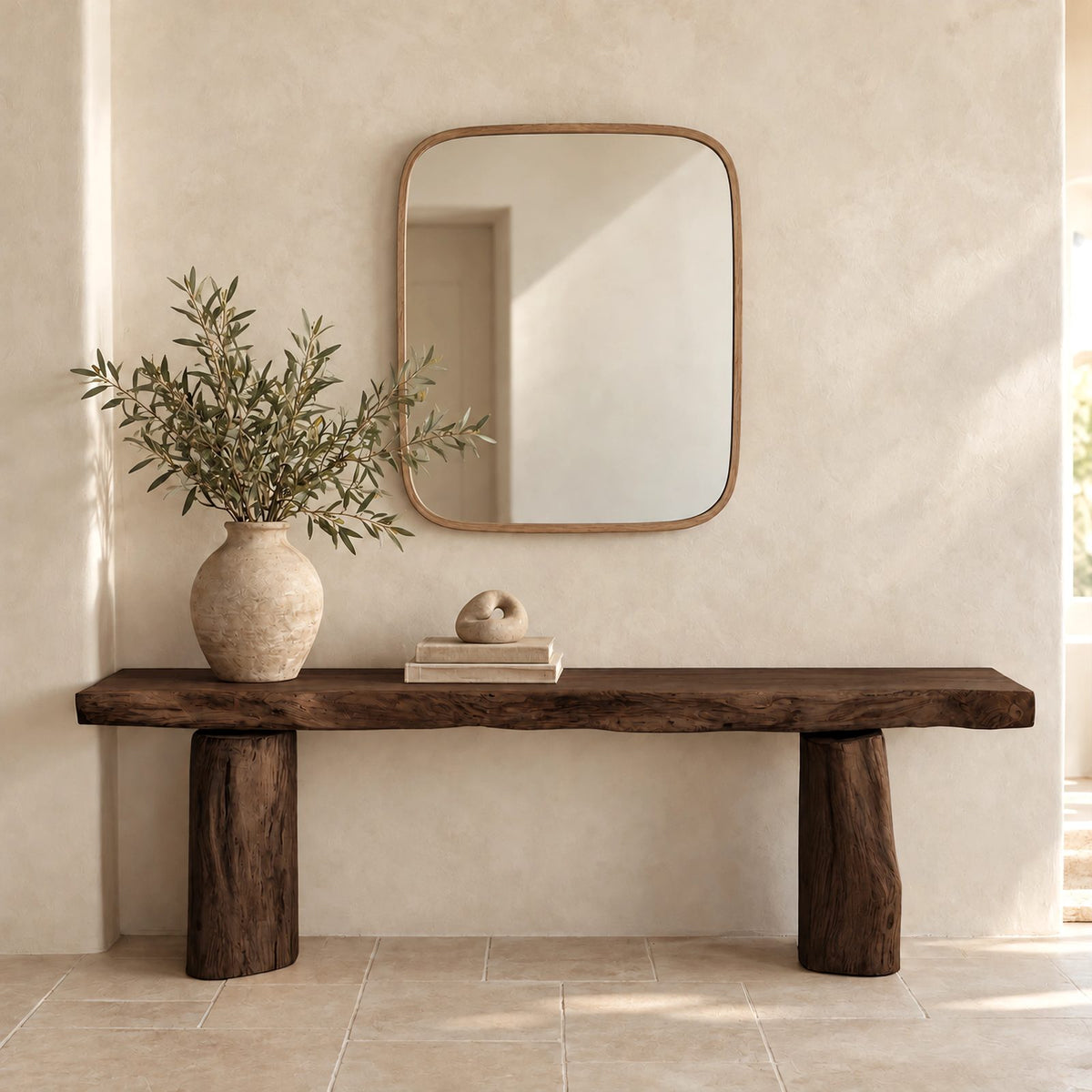Minimalist Solid Wood Console Table With Chunky Log Legs For Entryway