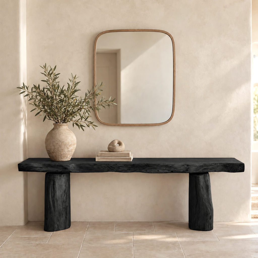 Minimalist Solid Wood Console Table With Chunky Log Legs For Entryway