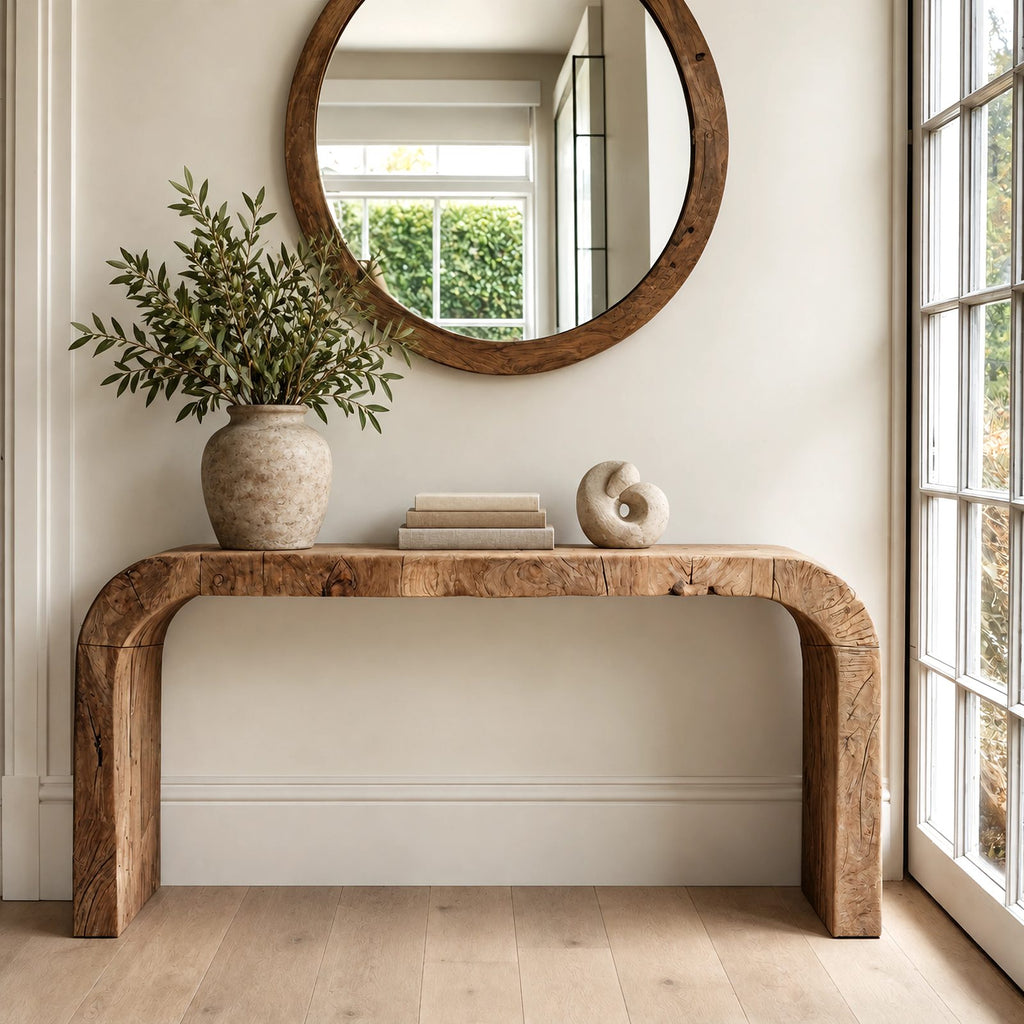 Rustic Chunky Waterfall Console Table With Rounded Edges For Entryway