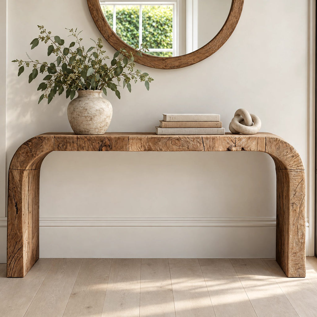 Rustic Chunky Waterfall Console Table With Rounded Edges For Entryway