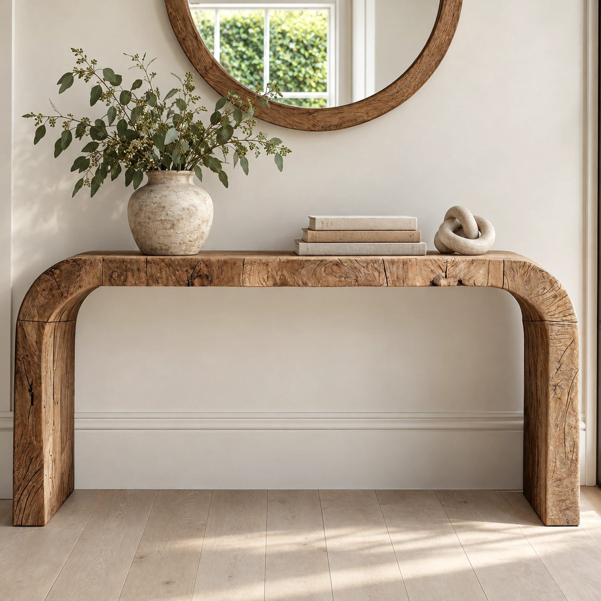 Rustic Chunky Waterfall Console Table With Rounded Edges For Entryway