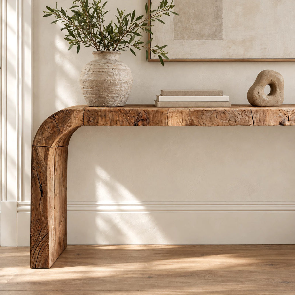 Rustic Chunky Waterfall Console Table With Rounded Edges For Entryway