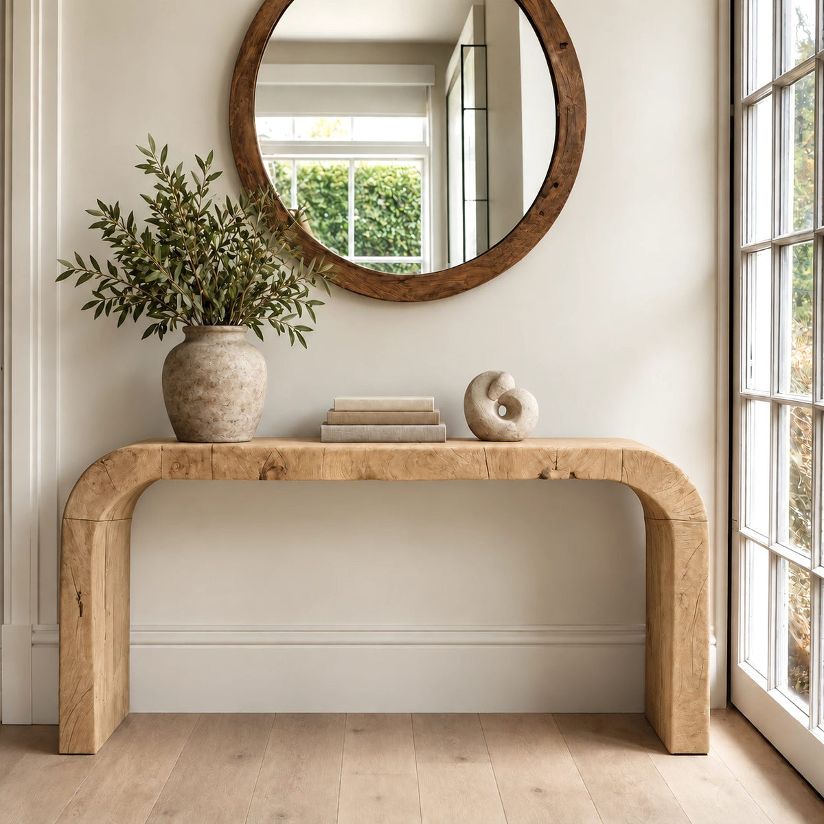 Rustic Chunky Waterfall Console Table With Rounded Edges For Entryway
