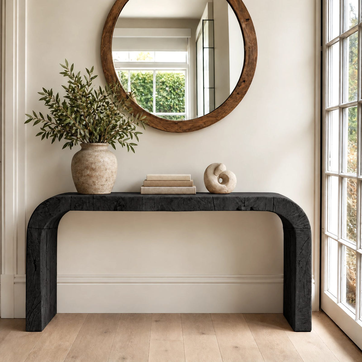 Rustic Chunky Waterfall Console Table With Rounded Edges For Entryway