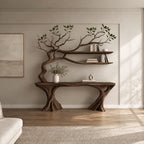 Organic Driftwood Console Table With Tree Branch Shelves For Living Room