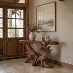 Sculptural Natural Root Console Table With Live Edge Top For Entryway