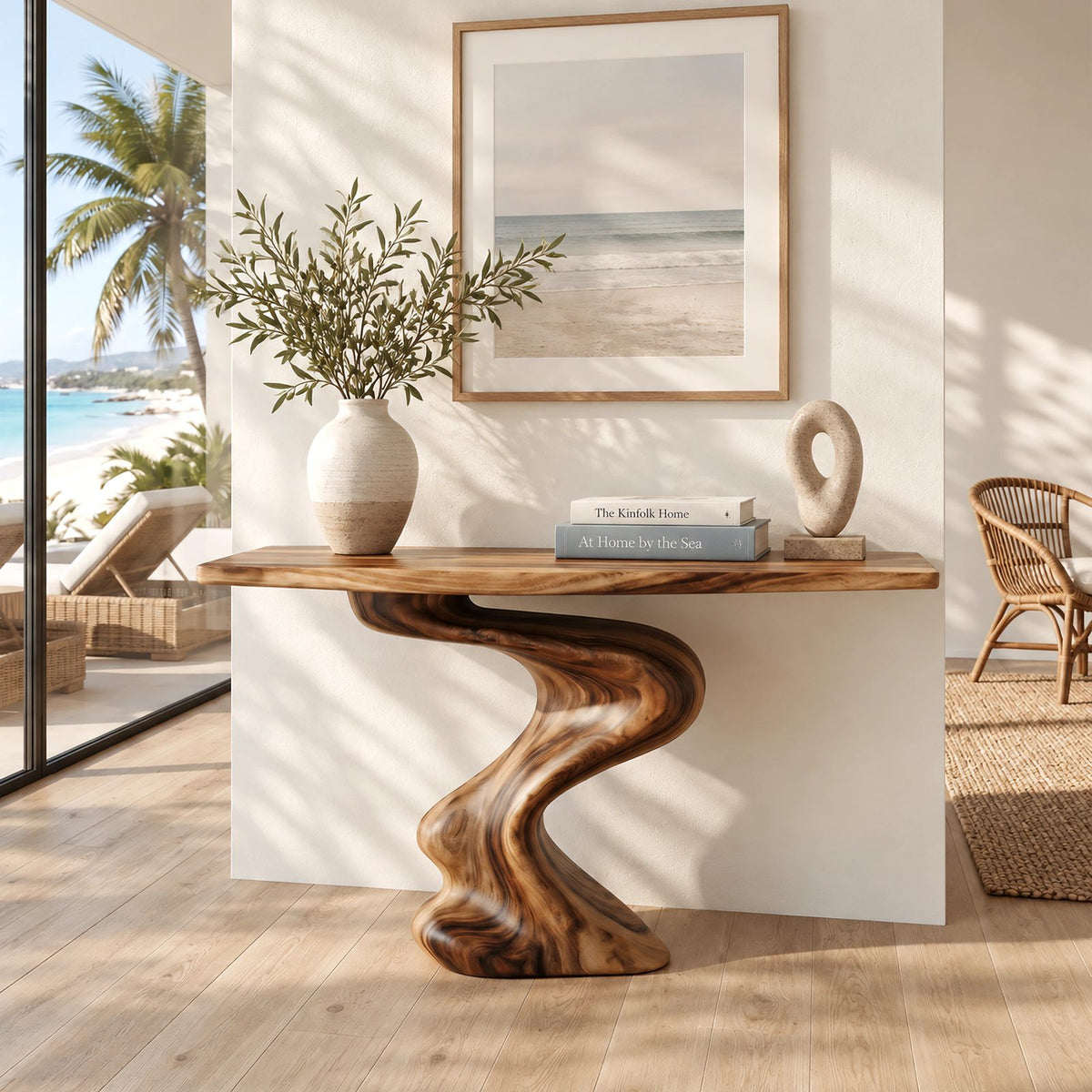 Contemporary S Curve Pedestal Console Table For Entryway And Hallway